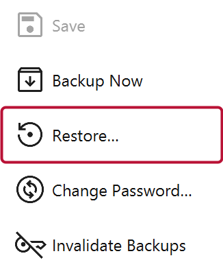 The Actions panel with the Restore button outlined and Invalidate Older Backups beside it