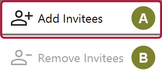 The Actions panel of the event roster with Add Invitees outlined, above Remove Invitees, Create HTML Invitation and Email Invitation