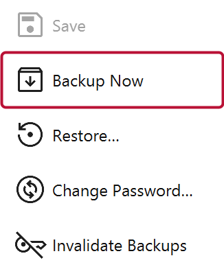 The Actions panel with the Backup Now button outlined
